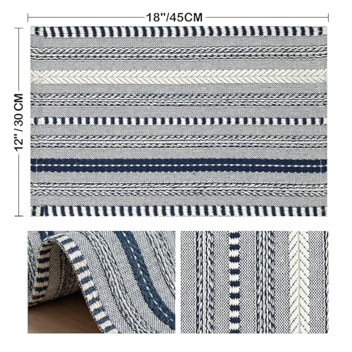 Artoid Mode Dark Blue Woven Braided Stripe Placemats Set of 4-12x18 Inch - color: Dark Blue, size: 12" x 18", 4 Pcs