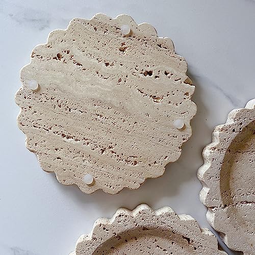 Travertine Marble Tray Round Scalloped Tray Small Serving Platter for Counter, Bathroom, Kitchen, Nightstand, Jewelry Ring Dish Holder (Beige Travertine) - color: Beige Travertine