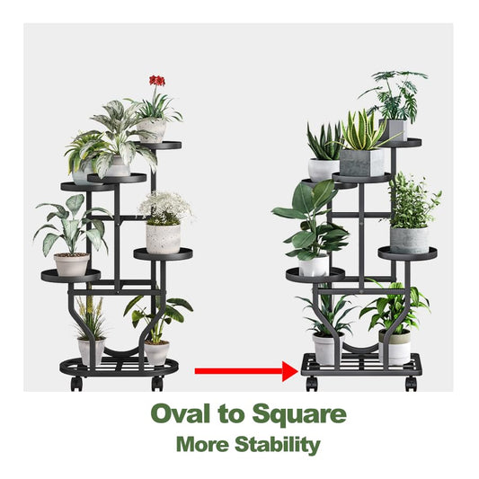 Plant Stand with Wheels, Black 5 Tier Metal Plant Shelf for Indoor Outdoor - color: Black, size: 5 Tier