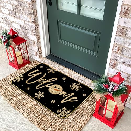 Snowman Welcome Mat, Christmas Doormat, White Snowflake Door Mat, Winter Holiday Door Mats, Christmas Decor Low-Profile Floor Mat for Home Entryway Patio Yard Decor, 17x29 Inch, Black - color: Black Welcome Snowman