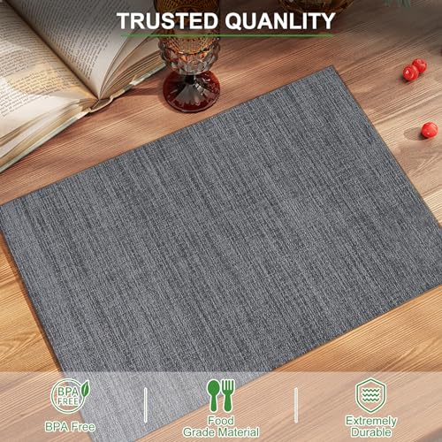 BETEAM Placemats Set of 12, Woven Vinyl Place Mats for Dining Table, Gray - color: Gray, size: 12 Pcs
