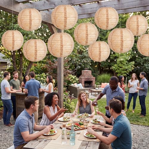 Hortsun 12 Pcs Print Burlap Paper Lanterns Classroom Decor,10/12 Inch - size: 10/12 Inch