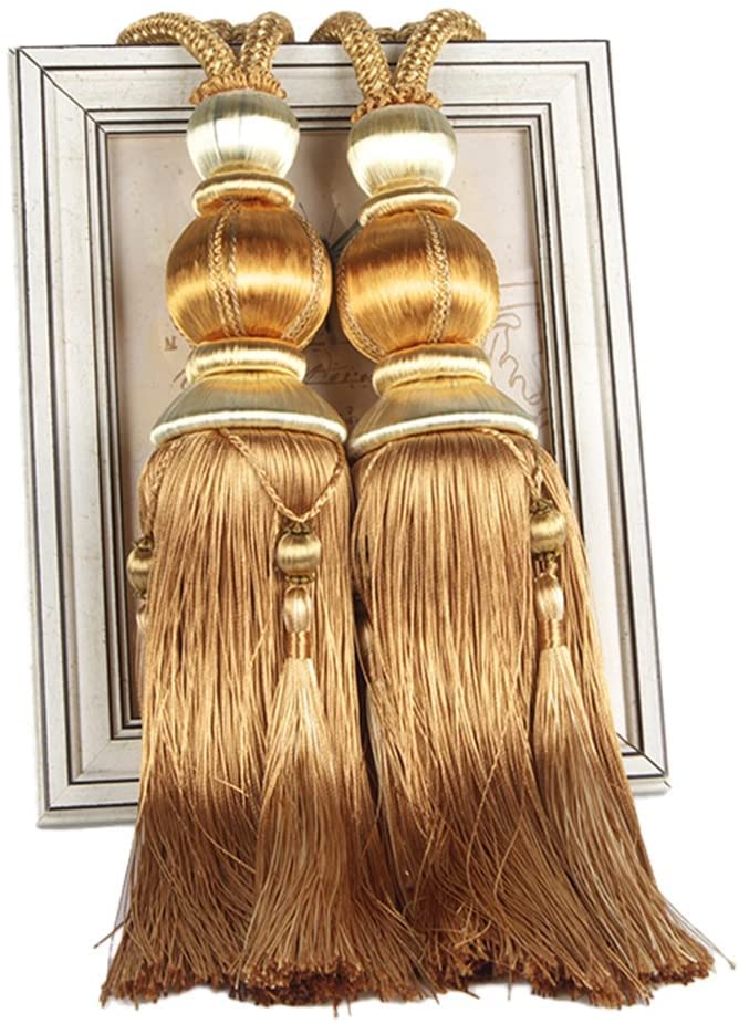 Paired Lantern Single Hanging Ball Tassels Curtains Buckle Sling Binding Lantern Tiebacks Handcrafted Braided Buckle Drapery Curtain Holdbacks Window Treatments for Home 2 Pack - color: Gold, size: 11.81 inches
