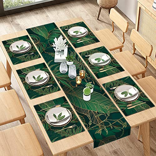 ArtSocket Table Runner and Placemats Set of 6, Tropical Palm - color: Palm
