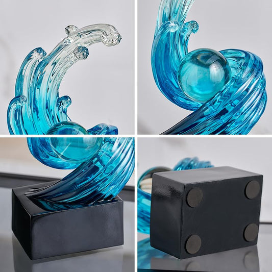 Modern Abstract Decorative Wave Statue, Blue Abstract Art Home Decor,Crystal Ball Art Wave Resin Sculpture, Office Desk Stand, Dining Table Center Decorative Aesthetics(B,Light-Blue) - color: Light-blue, size: B