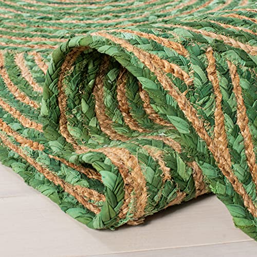 SAFAVIEH Cape Cod Collection Runner Rug - 2'3" x 8', Green & Natural, Handmade Boho Braided Circles Jute & Cotton, Ideal for High Traffic Areas in Living Room, Bedroom (CAP203Y) - color: Green/Natural, size: 2'3" x 8' (Runner)