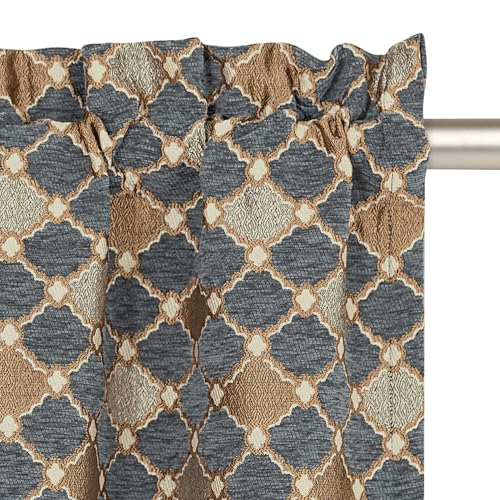 Loom and Mill Elegant Chenille Valances for Windows, Blue-Grey, 54"x18" - color: Blue-grey+khaki+beige