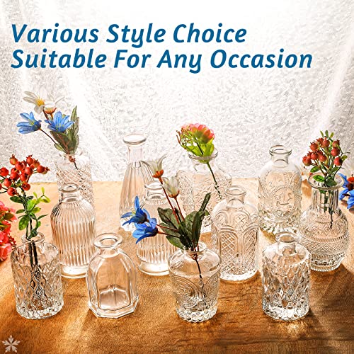 Glass Vase Bud Vase in Bulk Set of 12,Small Vintage Flower Bottle Petite Glass Flower Vase for Floral Arrangements, Decorative Centerpiece,Table Decor,Home Wedding Party - color: Clear-12