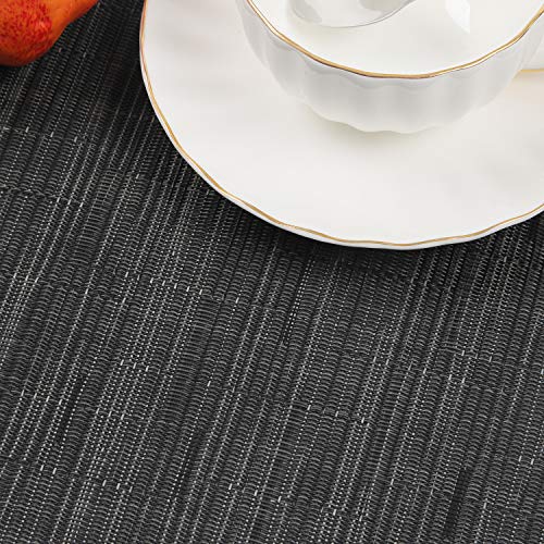 SHACOS Small Round Table Placemats Set of 5 Woven Vinyl Wedge Placemats with Centerpiece Round Table Mats Heat Resistant Wipe Clean (5, Black Gray) - color: Black Gray