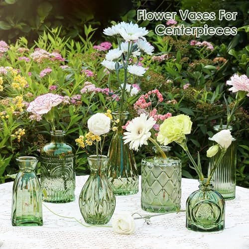 Dark Green Glass Bud Vases, Set of 10 Wedding Table Centerpiece - color: Hunt Green