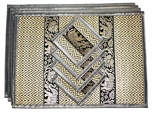 Hand-Woven Wicker Reed Placemats Coaster Set Alternative to Plastic Heat Resistant + Thai Style Durable Placemats, Available in 3 Different Sizes for Dining Table Set of 4 - color: Gray, size: Large