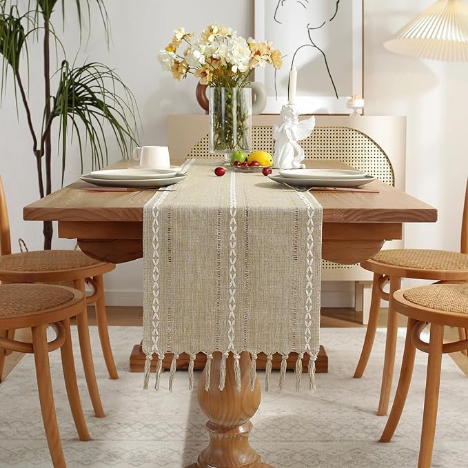Wracra Rustic Linen Table Runner, Coffee Table Runners 48 inches Long - color: Hemstitched Coffee, size: 13"×48"