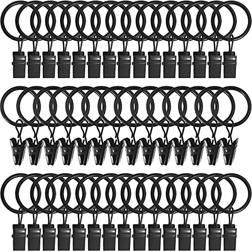 44 Pack Metal Curtain Rings with Clips, 1 in ID, Black - color: Black, size: 1" I D 44 Pack