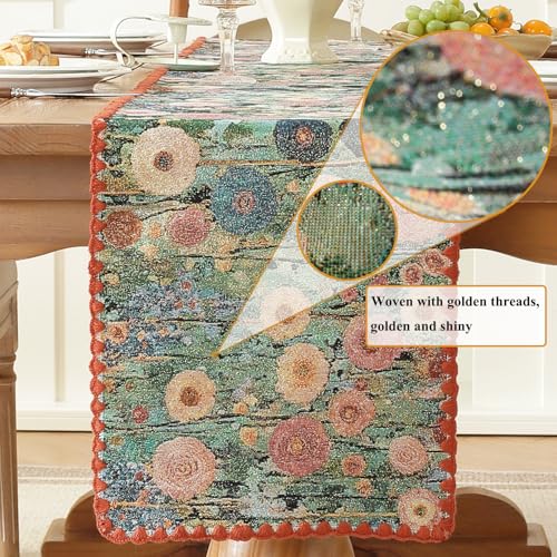 Monet Garden Style Peony Table Runner Terracotta 12 x 82 Inch - color: Peony Terracotta, size: 12" x 82"
