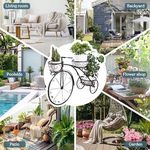Sorbus Tricycle Planter, Garden Plant Stand (Black) - color: Black, size: 3 Wheel