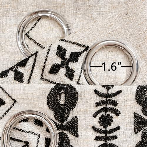 Black and Cream Boho Embroidered Curtains for Living Room 63 Inch - color: Striped-black, size: 52"W x 63"L (Pack of 2)