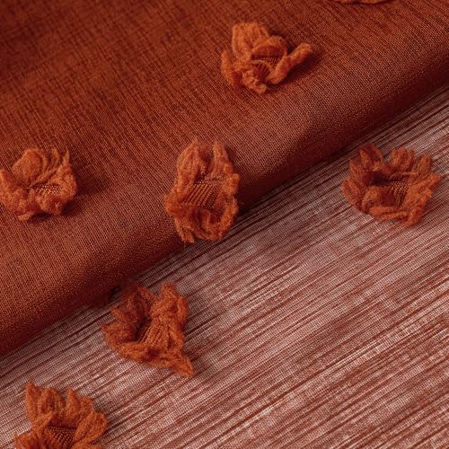 MYSKY HOME Terracotta Boho Sheer Curtains with Pom Pom 50Wx84L,2 Panels - color: Terracotta, size: 50"W x 84"L (Pack of 2)
