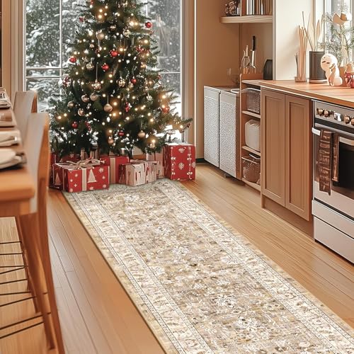 LOKHOM 2x6 Hallway Runnner Rug, Boho Non-Slip Washable Kitchen Rugs, Beige - color: Beige Brown, size: 2' x 6' (Runner)