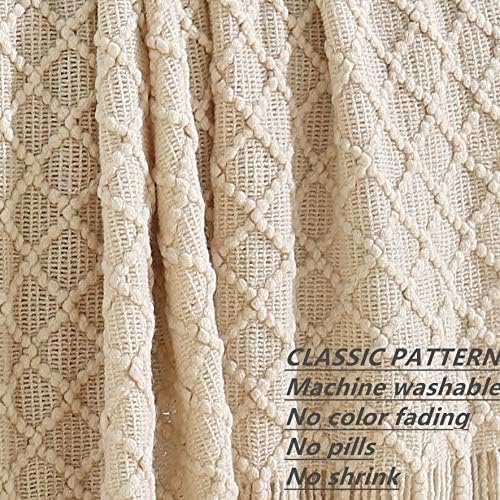 CREVENT Farmhouse Boho Knitted Throw Blanket for Couch Sofa Chair Bed Home Decoration, Soft Warm Cozy Light Weight for Spring Summer Fall (60''X80'' Beige) - color: Natural Beige, size: 60inchx80inch