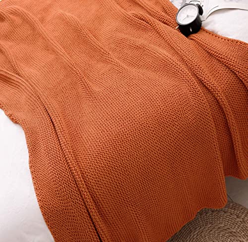 TREELY Knitted Throw Blanket Rust Orange Knit Throw Blanket for Couch Sofa Beach Chair, 50" x 60" - color: Rust Orange, size: Throw(50" x 60")