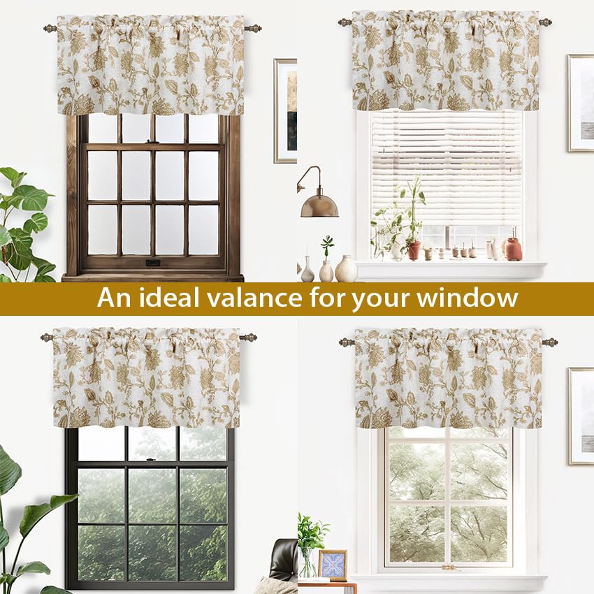 DriftAway Freda Jacobean Floral Linen Blend Blackout Thermal Insulated Energy Saving Privacy Window Linen Curtain Valance Rod Pocket 2 Layers Single 52 Inch by 24 Inch Plus 2 Inch Header Taupe Beige - color: Taupe, size: 52"W x 24"L (Pack of 1)