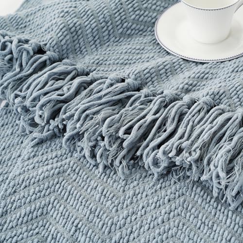 BATTILO HOME Blue Grey Chenille Throw Blanket for Couch, 60"x80" - color: Bluish Grey, size: 60"x80"