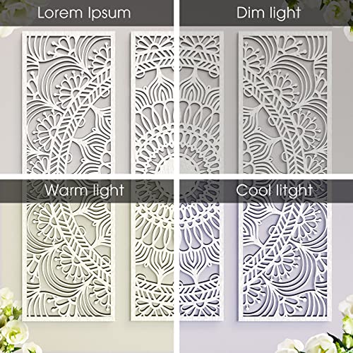 Blulu 3pcs Mandala Wall Art Carved Wood Wall Art Floral Aesthetic Wooden Plaque Set Wood Carving Decor Farmhouse Modern Cutout Plaque for Home Bathroom Decoration(15.8 x 5.1 Inch,White)