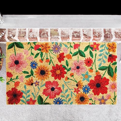 Juvale Flower Door Mat - 17 x 30 in, Rectangular, Multi-Color, Farmhouse Coir - Outdoor Coir Mat, Spring Outdoor Doormat with Water-Shedding PVC Backing & Handmade Floral Design - color: 17 X 30 In, Rectangular, Multi-color