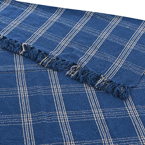 Creative Co-Op Recycled Cotton Blend Throw Blanket with Fringe, Blue Plaid (Pack of 4) - color: Blue, size: One Size (Pack of 4)