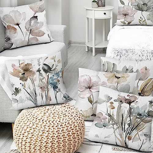 Watercolor Floral Throw Pillow Covers 18x18 Set of 6, Nature Home Decor - color: Modern Flower, size: 18" x 18" (Pack of 6)