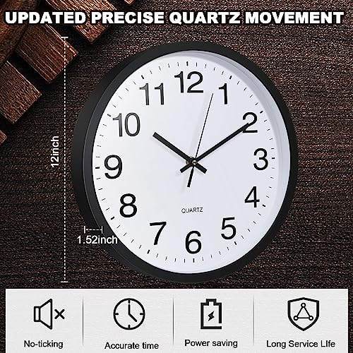 Inbagi 12 Pcs Silent Wall Clocks 12 Inch Large Quartz Analog Clock Black - size: 12 Inch
