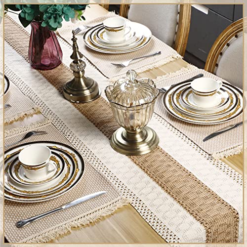 Tatuo 13 Pcs Macrame Table Runner Placemat Coaster Set, Boho Tassel, Retro