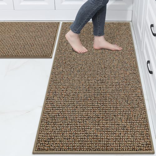 BEQHAUSE Kitchen Rugs and Mats 2PCS Non-Slip, 24"x36"+24"x60", Taupe - color: Taupe, size: 24"x36"+24"x60" (Rectangular)