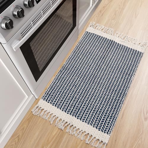 Lahome Boho Bathroom Rugs, Small 2x3 Front Door Mat for Kitchen, Washable - color: Navy Blue, size: 2' x 3' (Rectangular)