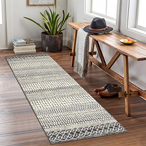 Black Boho Washable 2x6 Kitchen Runner Rugs Non Skid Washable 6Ft - color: Black, size: 2' x 6' (Runner)