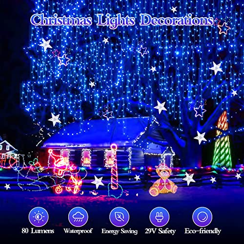 FLVOECN 98FT 960 LED Christmas Lights, Waterproof 8 Modes Ice Lights for Outside with Memory and Timer Hanging Fairy Lights Plug-in Curtain String Lights for Holiday Party Wedding Home (Blue) - color: Grass Green