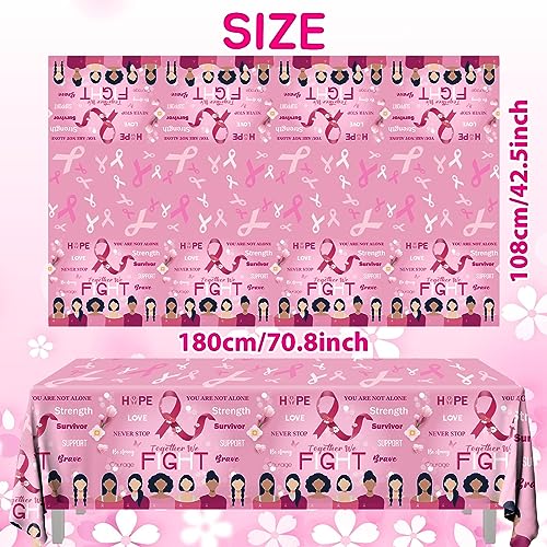 Breast Cancer Table Cloth,3 Pcs Pink Ribbon Awareness Plastic Tablecloths Hope Courage Brave Table Cover for Women Girls Breast Cancer Party Supplies - color: Breast Cancer