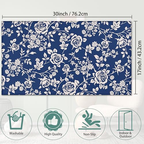 Door Mat, Blue Branches Roses Front Door Mat 17''x30'', Doormats Indoor Entrance, Welcome Entry Mat,Outdoor Welcome Mat,Low-Profile Floor Rugs for Entry Patio - color: Blue Branches Roses