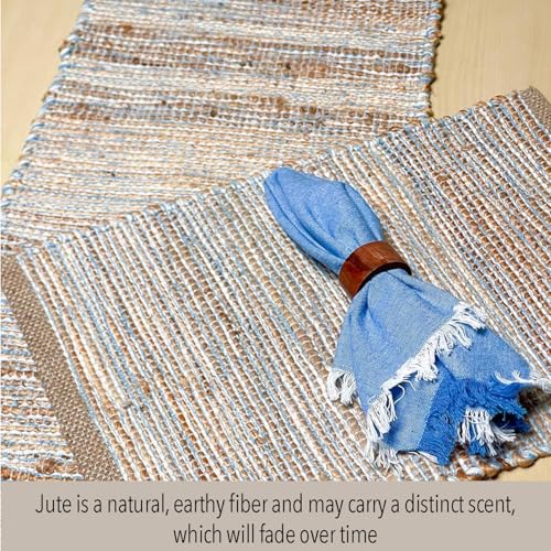 Chardin Home Natural Jute Table Runner, 13x90 Inch, Sky Blue-White - color: Natural Jute-sky Blue-white, size: 13x90 Inch.