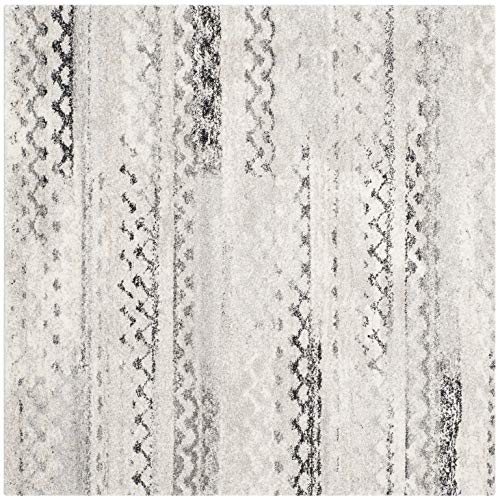 SAFAVIEH Retro Collection Area Rug - 6' Square, Cream & Grey, Modern Abstract Design, Non-Shedding & Easy Care, Ideal for High Traffic Areas in Living Room, Bedroom (RET2136-1180) - size: 6' x 6' (Square)