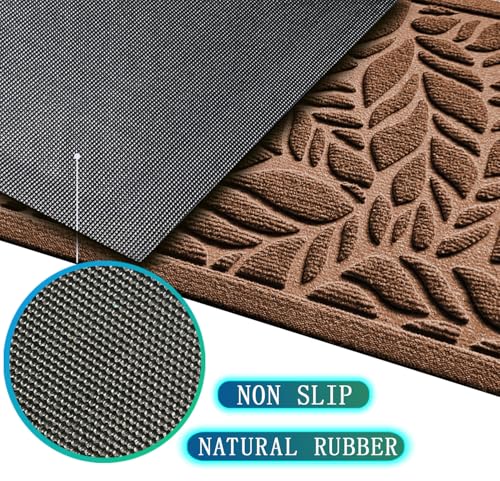 Bulijojo Front Door Mat Entrance,Durable Heavy Duty Welcome Mat,Thick Absorbent Natural Rubber Non Slip Mat,Sturdy Entryway Brown Leaves 17x30 - color: Brown Leaves, size: 1'5" x 2'6" (Rectangular)