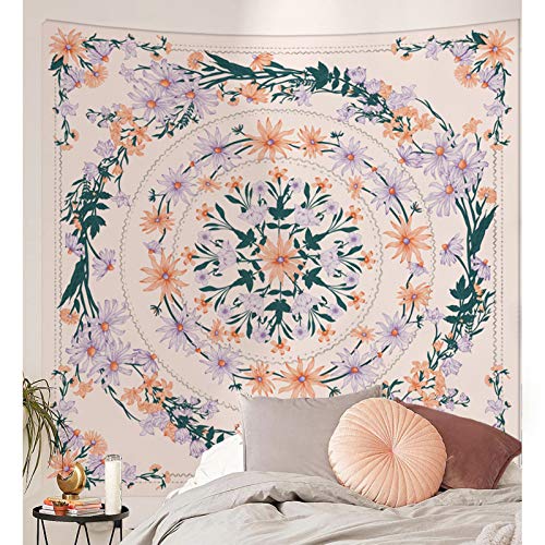 Simpkeely Mandala Floral Medallion Tapestry, Sketched Clara Flower Plant Boho Wall Hanging, Bohemian Tapestries for Bedroom Living Room Dorm Home Décor 59.1 x 80 Inches (Pink) - color: Pink, size: 80"L x 59.1"W