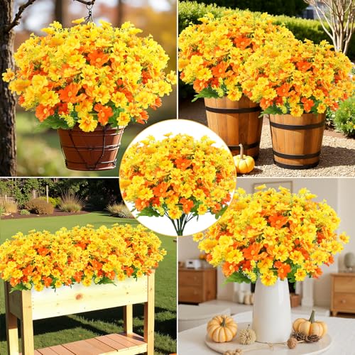 Uieke Artificial Fake Flowers, 24 Bundles Daisy Mums Flowers for Outdoor - color: Yellow,orange, size: 24