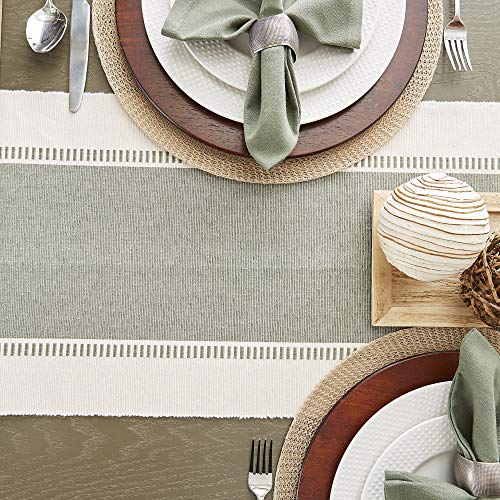 DII Dobby Stripe Table Runner, 13x108 Artichoke & Cream Background - color: Artichoke Green, size: 13x108"