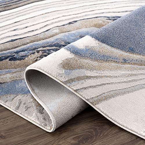 Abani 4’ x 6’ Modern Topography Design Blue Washable, Grey & Gold Area Rug Rugs Modern Pattern Dining Room Rug