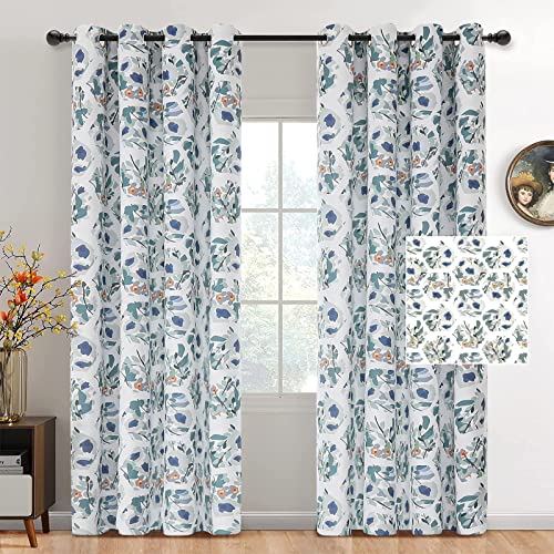 Joydeco Green Floral Curtains 84 Inches Long for Bedroom 2 Panels, Room Darkening Boho Curtains Patterned Panels for Living Room with Grommet, 80% Blackout Botanical Printed Drapes(Hexagon Green-84) - color: Hexagon Green, size: 52"W x 84"L (Pack of 2)