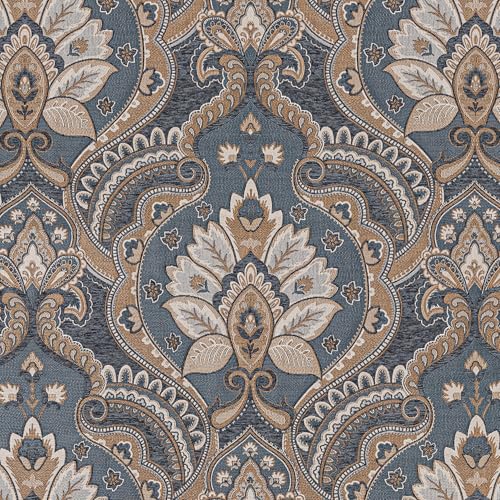 Loom and Mill European Damask Valances for Windows, Gray-Blue+Brown,54"x18" - color: Gray-blue+brown