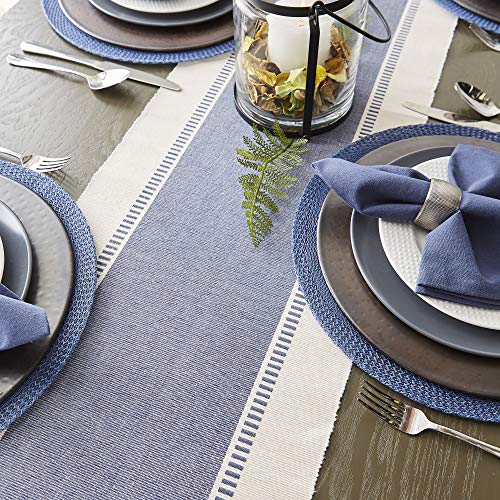 DII Dobby Stripe Table Runner, 13x108, French Blue & Cream Background - color: French Blue, size: 13x108"