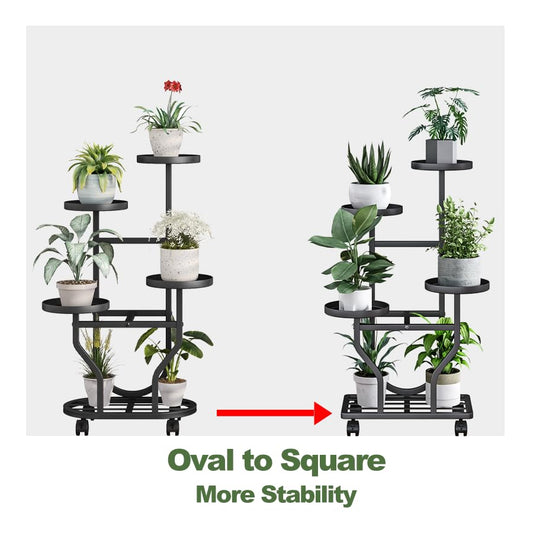 Plant Stand with Wheels, Black 4 Tier Metal Plant Shelf for Indoor Outdoor - color: Black, size: 4 Tier