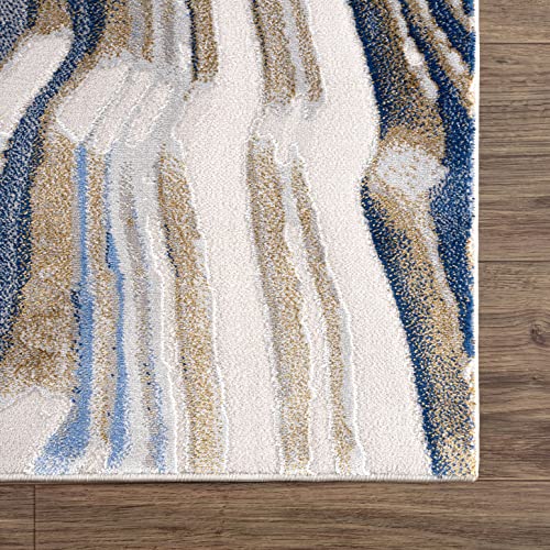 Abani 4’ x 6’ Modern Topography Design Blue Washable, Grey & Gold Area Rug Rugs Modern Pattern Dining Room Rug